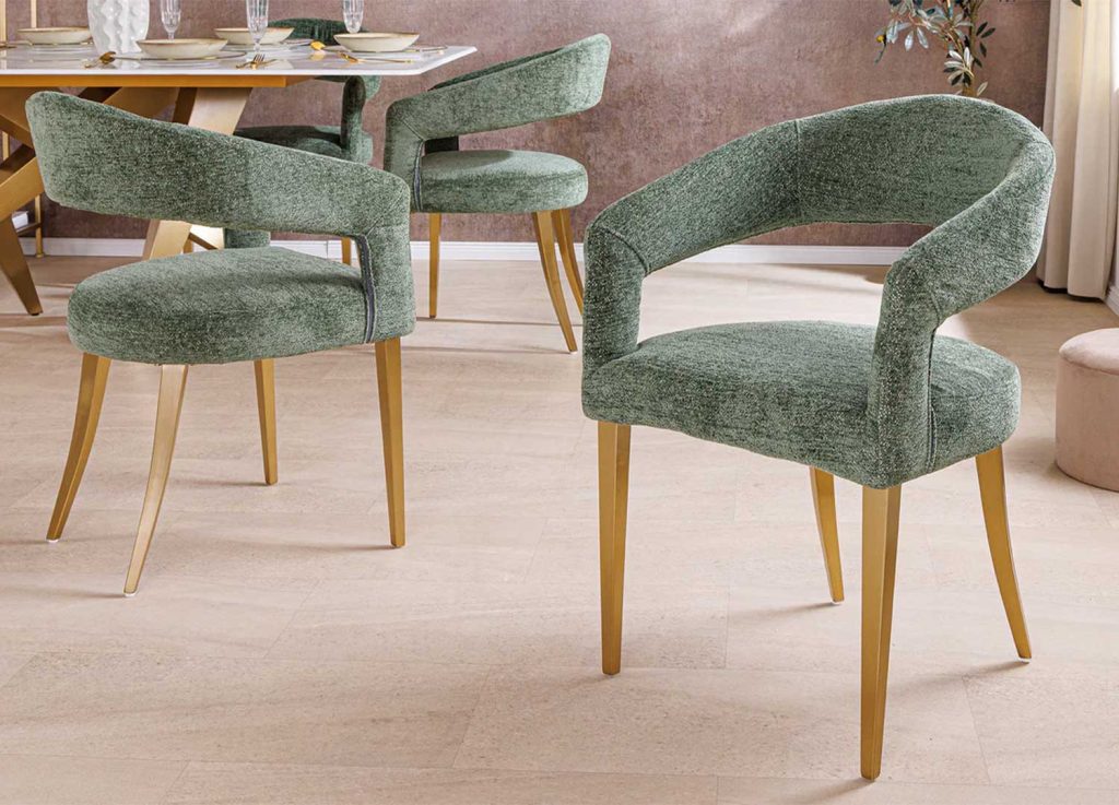 Chaises de salle à manger verte et doré Giada
