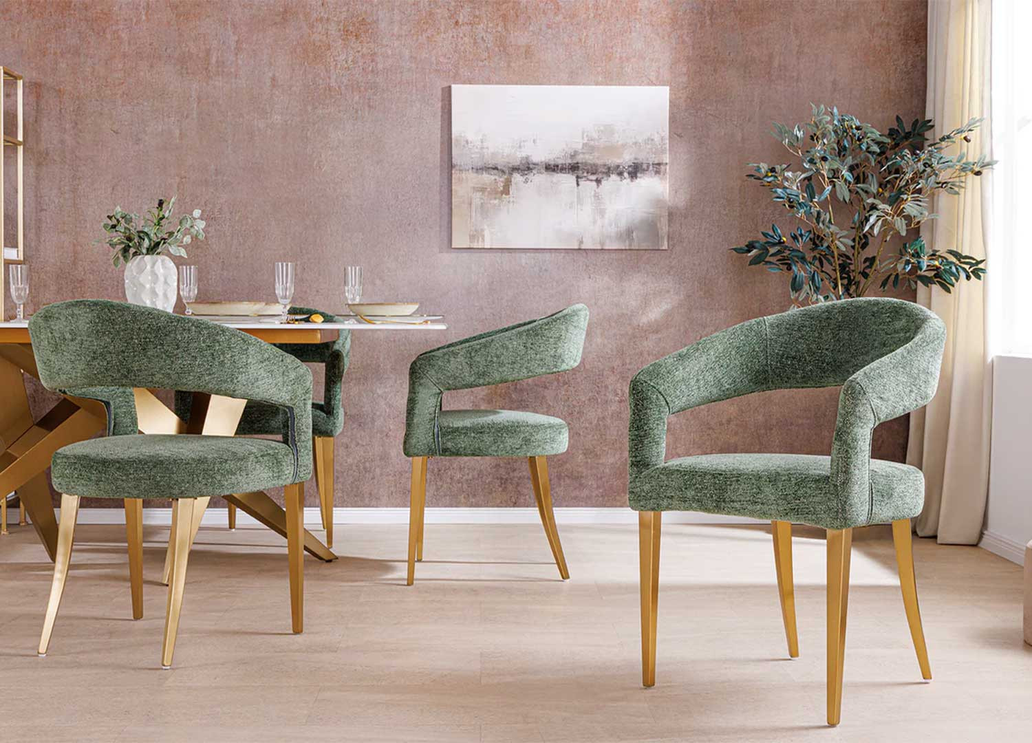 Chaises de salle à manger verte et doré Giada