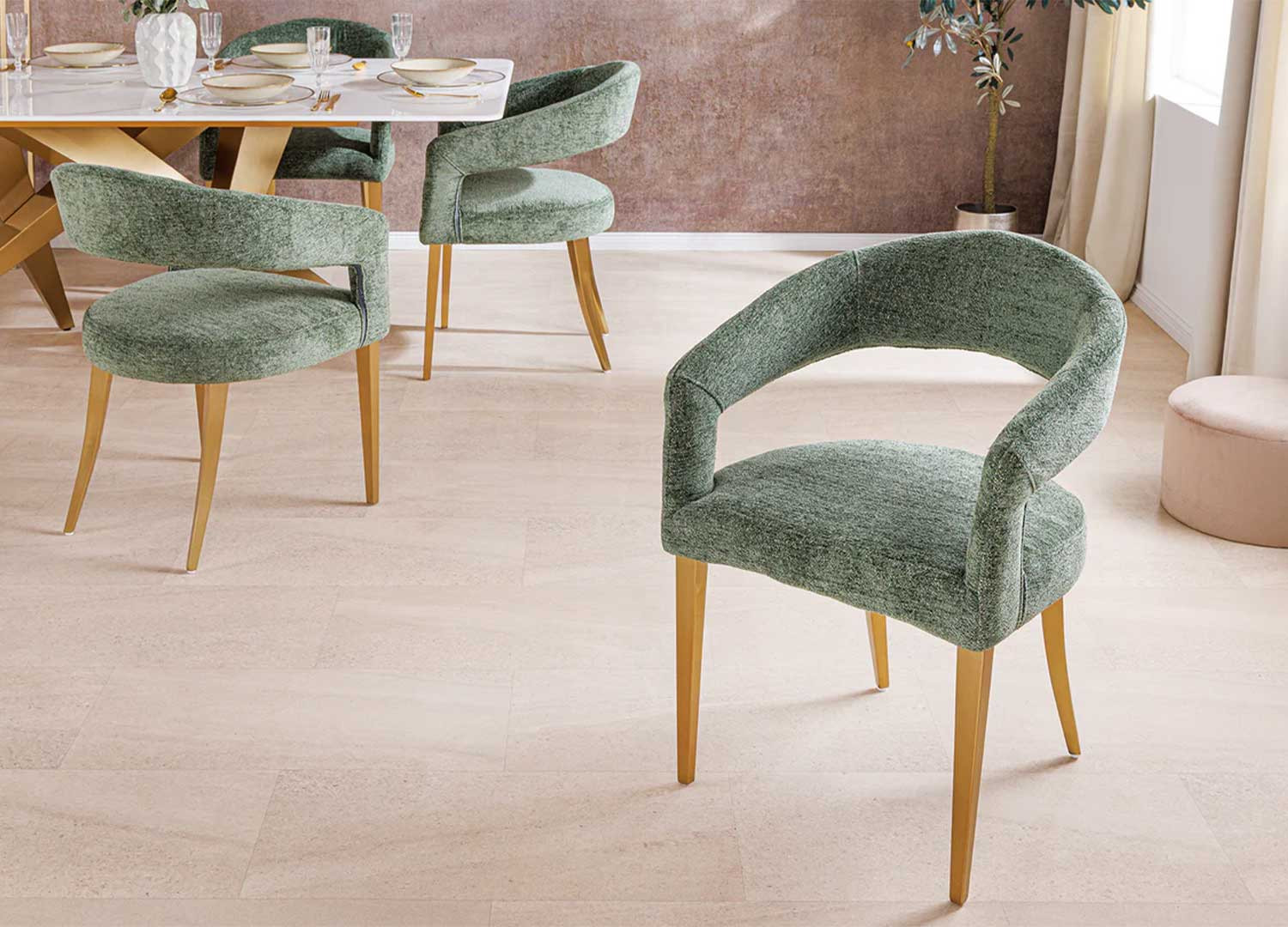 Chaises de salle à manger verte et doré Giada