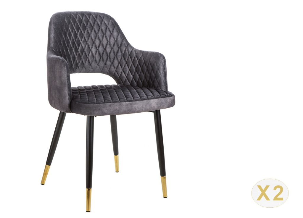 Chaises design en velours gris et pieds métal noir