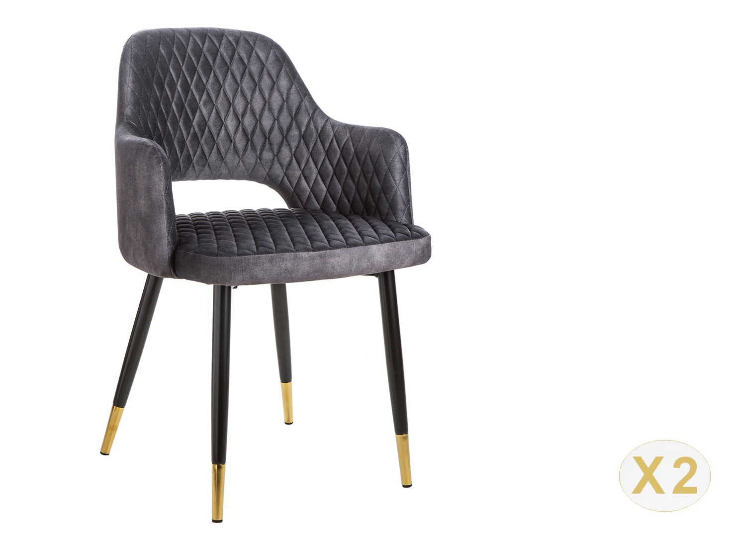 Chaises design en velours gris et pieds métal noir