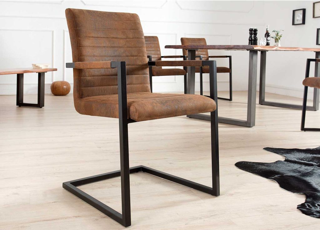 Chaises en porte-à-faux microfibre marron antique