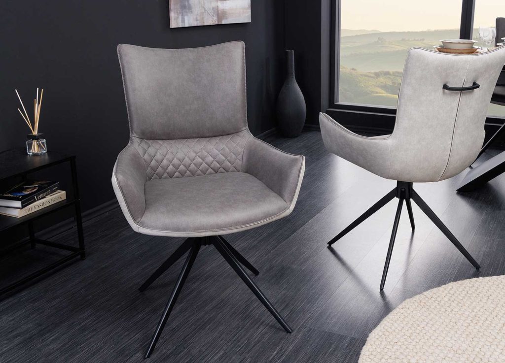 Chaises microfibre grise pivotantes avec poignée au dos