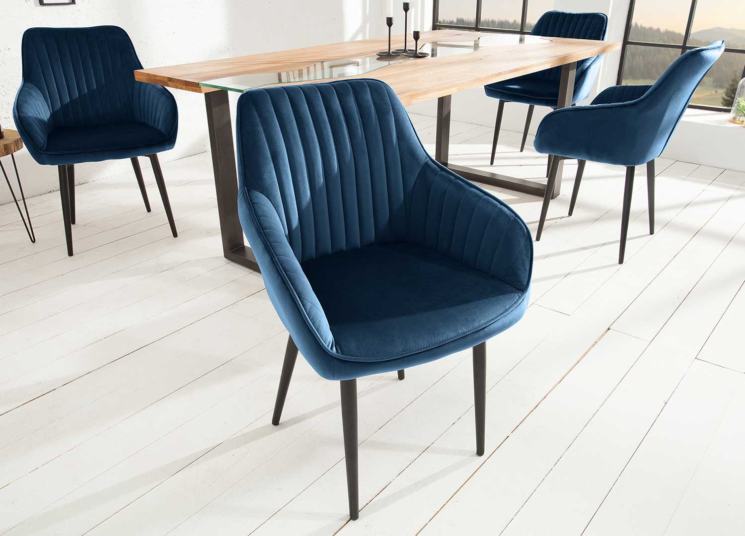 Chaises modernes velours bleu roi
