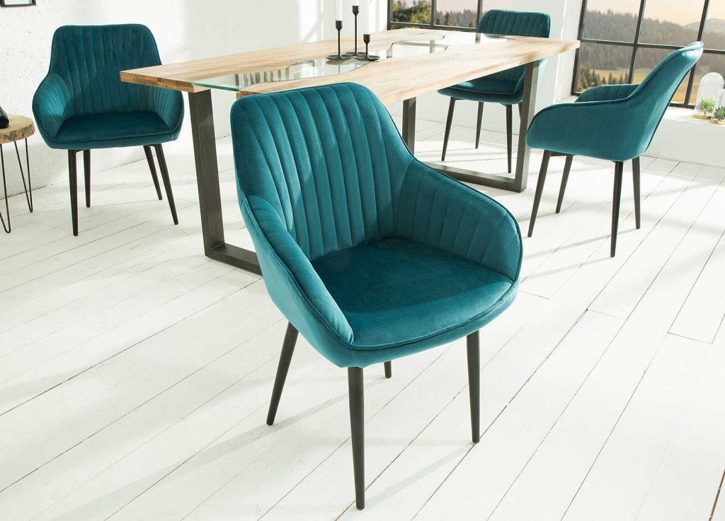 Chaises modernes velours bleu turquoise