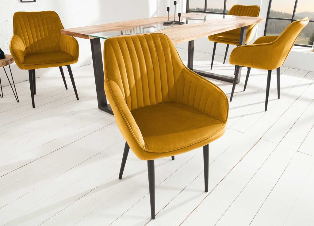 Chaises modernes velours jaune