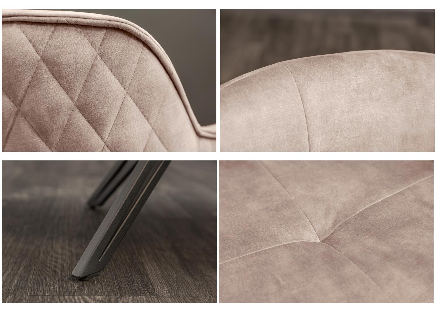 Chaises pivotantes avec accoudoirs velours grège et pieds métal