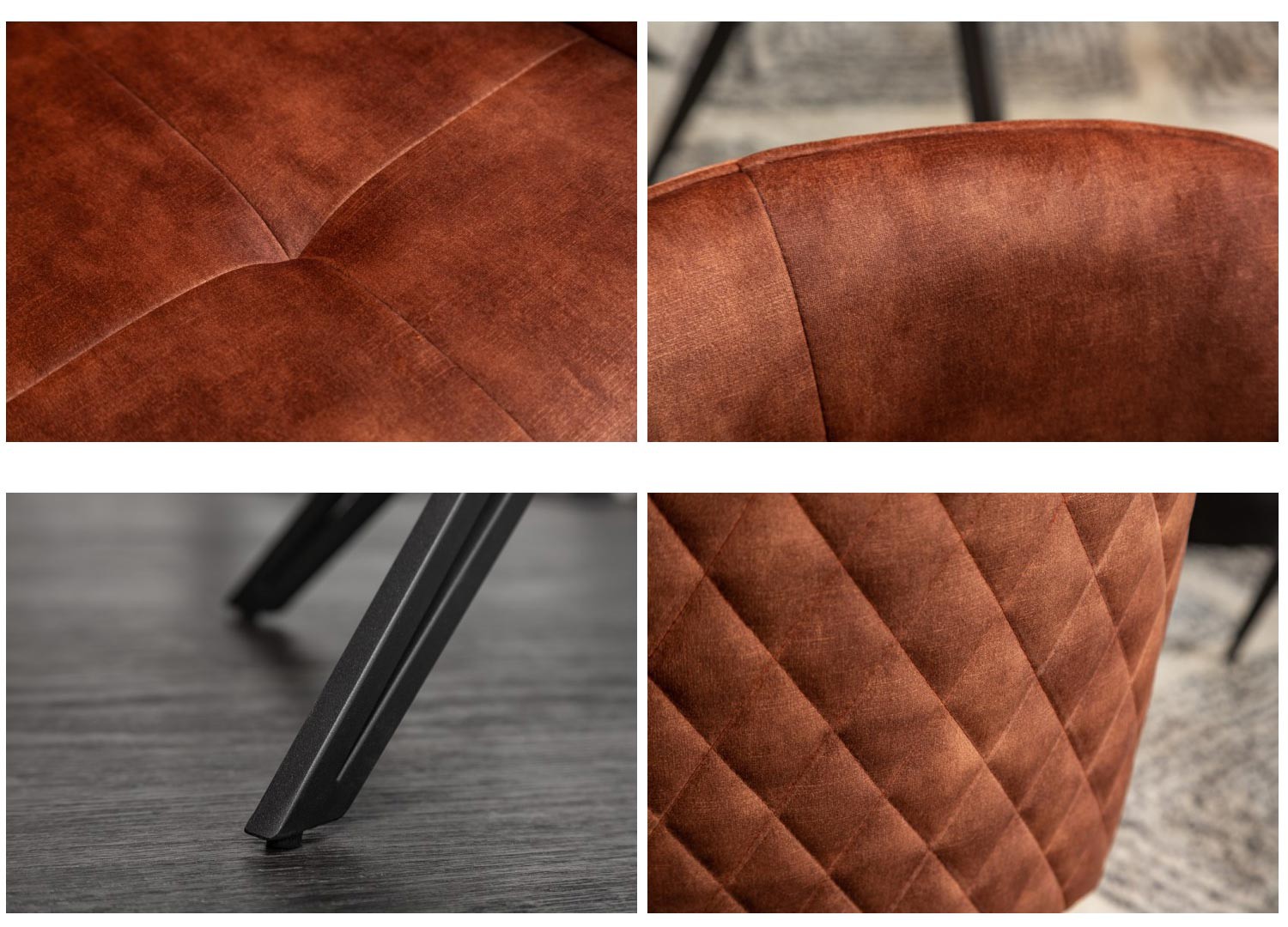 Chaises pivotantes avec accoudoirs velours marron et pieds métal