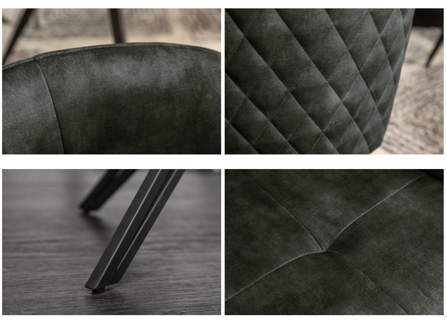 Chaises pivotantes avec accoudoirs velours vert foncé et pieds métal