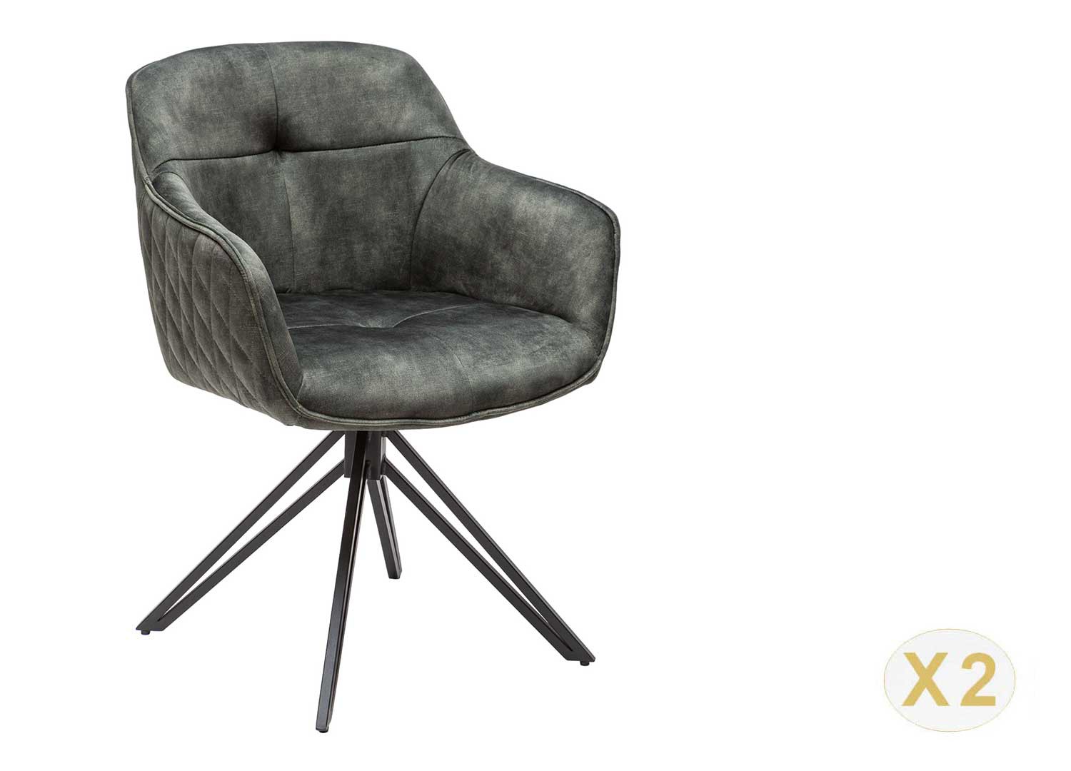 Chaises pivotantes avec accoudoirs velours vert foncé et pieds métal