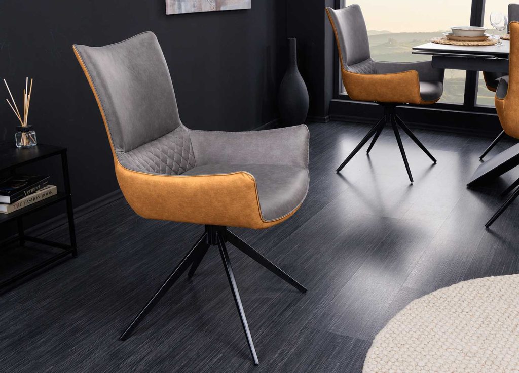 Chaises pivotantes avec poignée au dossier grise et marron