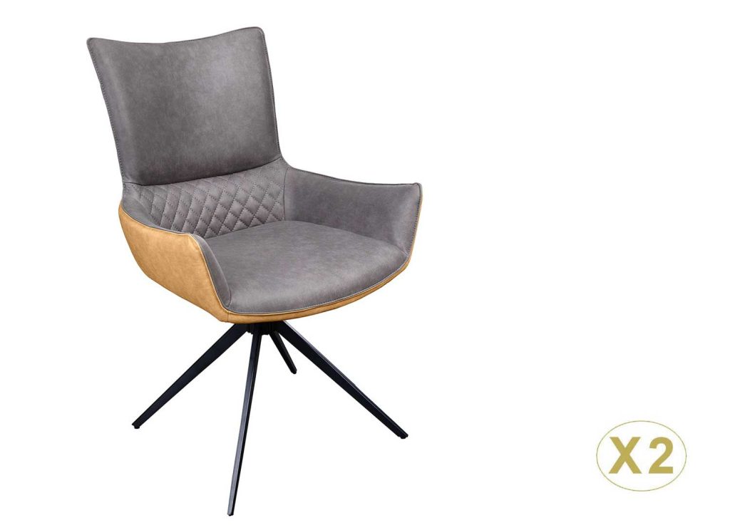 Chaises pivotante avec poignée au dossier grise et marron