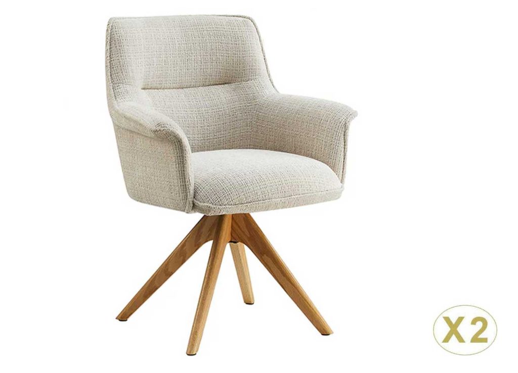 Chaises pivotantes beige et bois massif Darek