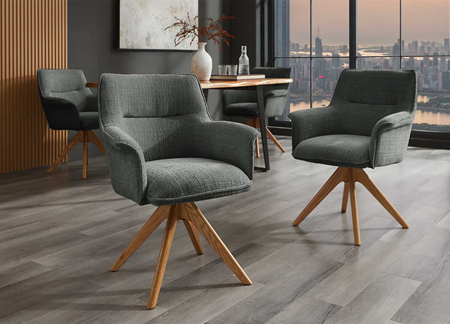 Chaises pivotantes grises et bois massif Darek