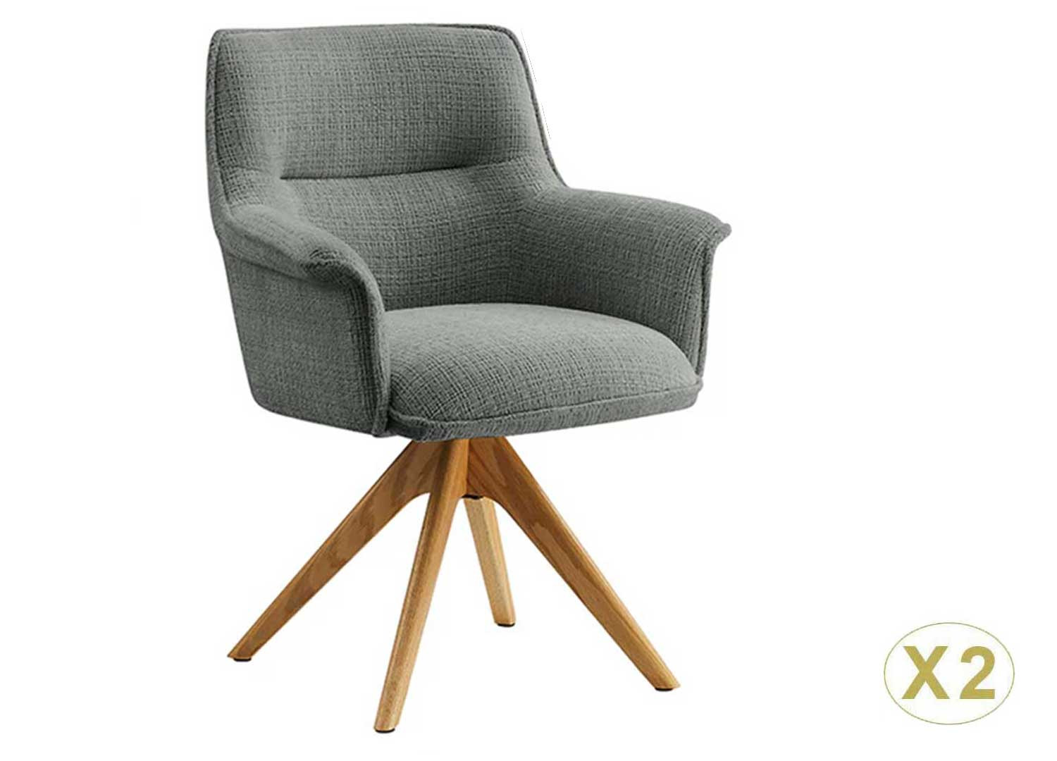 Chaises pivotantes grises et bois massif Darek