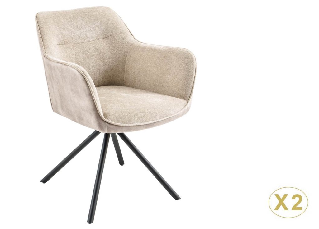 Chaises pivotantes tissu et velours champagne