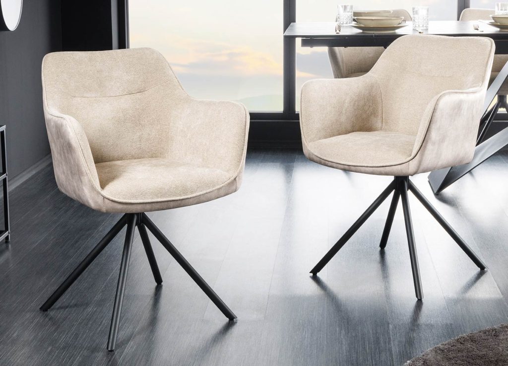 Chaises pivotantes tissu et velours champagne