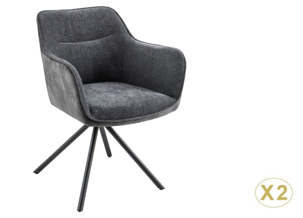 Chaises pivotantes tissu et velours gris foncé