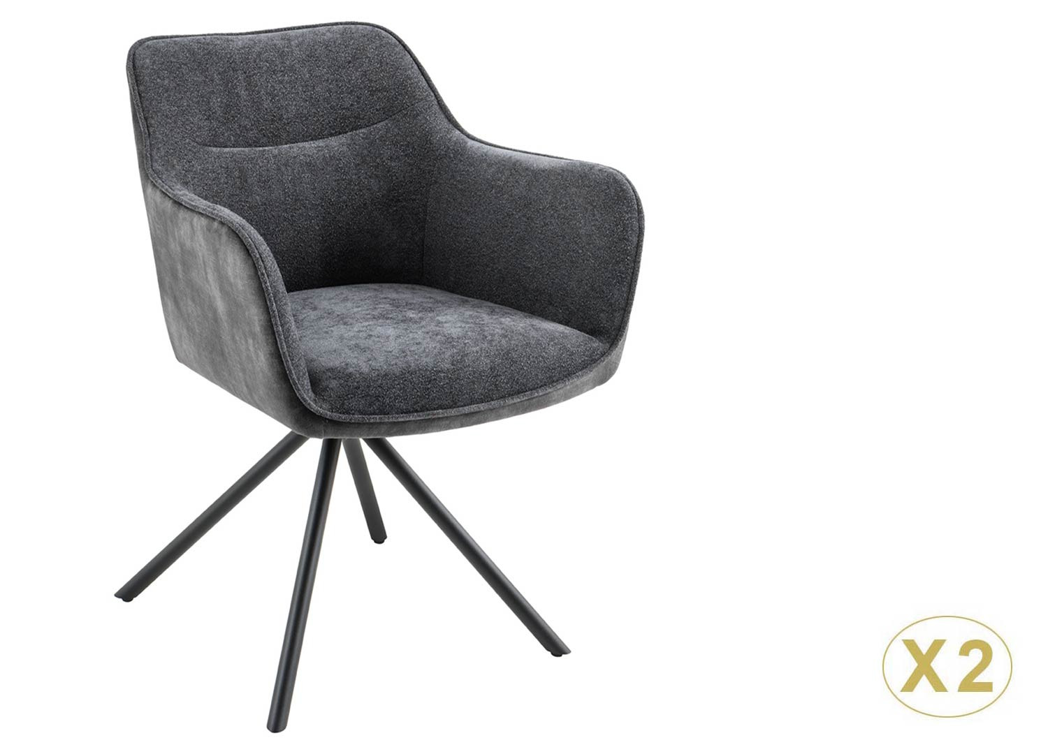 Chaises pivotantes tissu et velours gris foncé