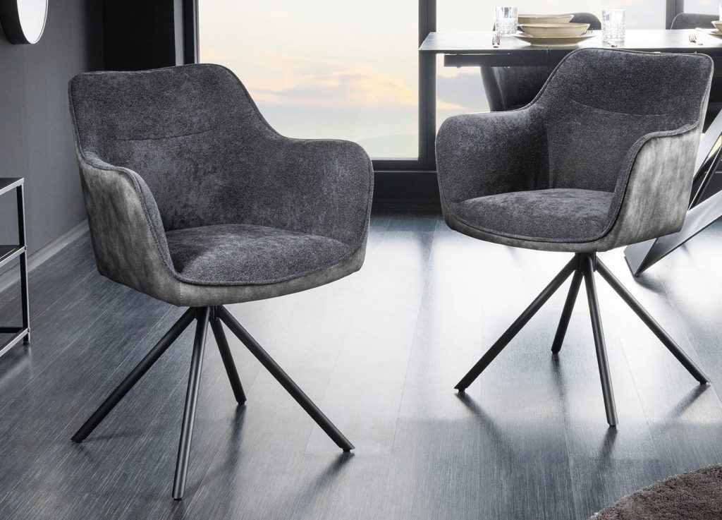 Chaises pivotantes tissu et velours gris foncé