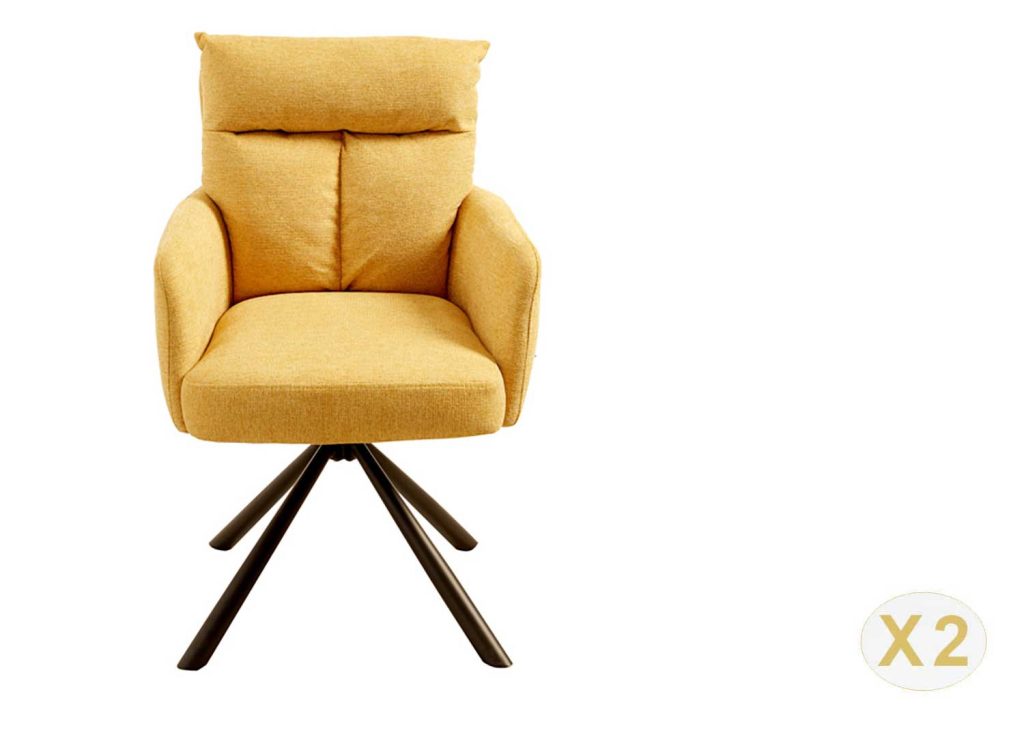 Chaises rotatives jaune avec accoudoirs