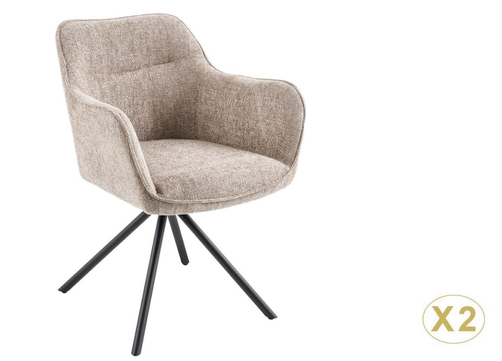 Chaises rotatives tissu et velours beige