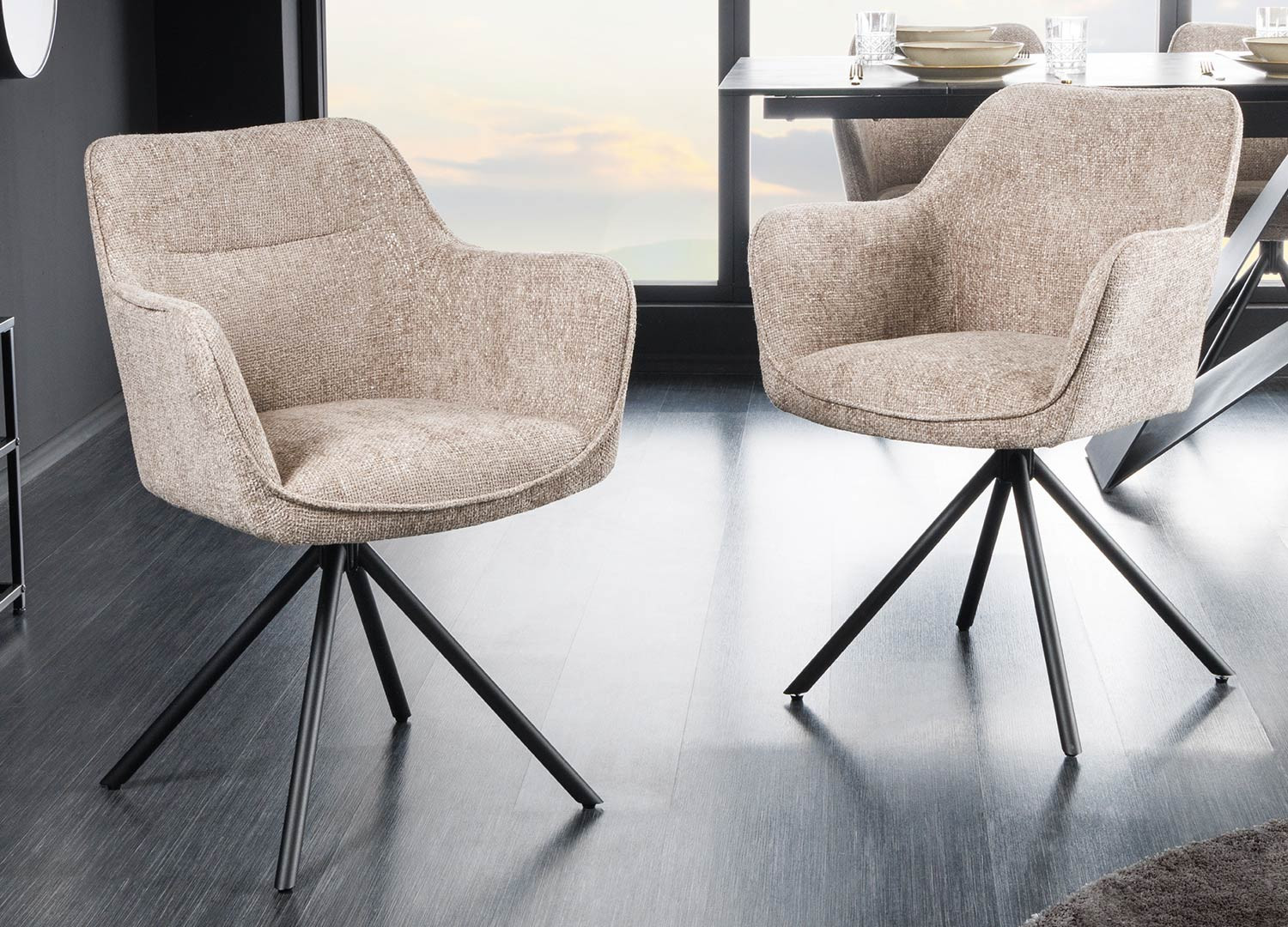 Chaises rotatives tissu et velours beige