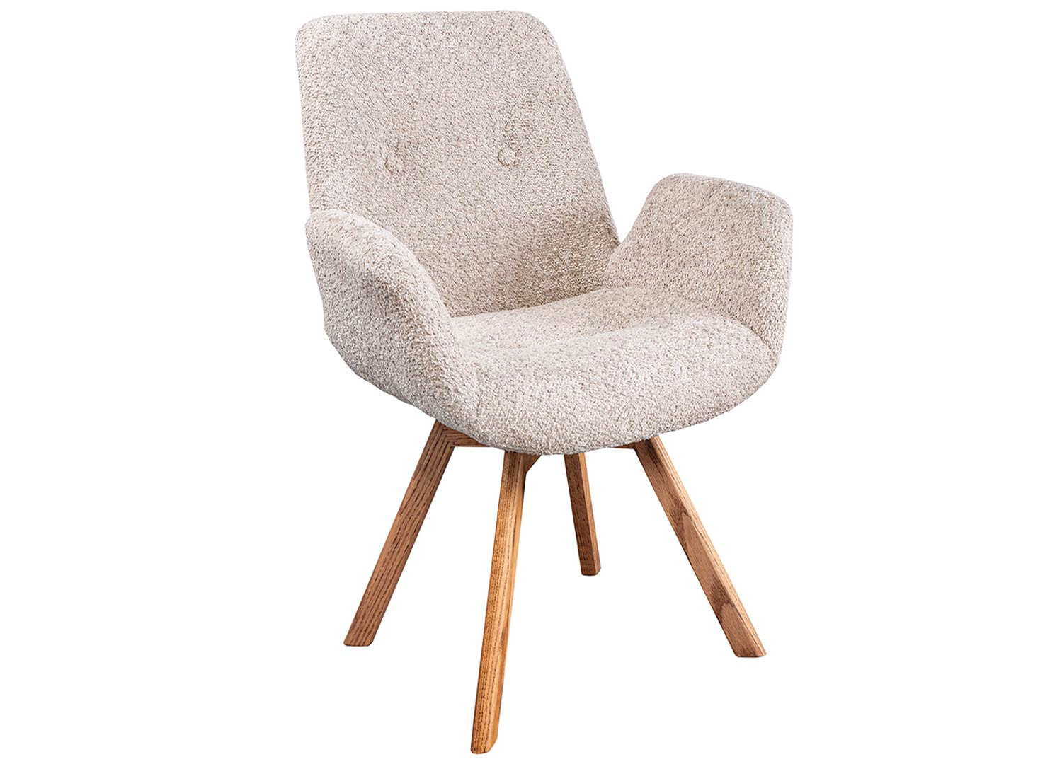 Chaises rotatives tissu bouclé beige et pieds chêne