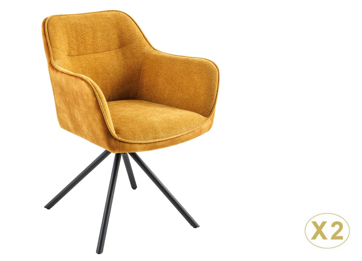 Chaises rotatives tissu et velours jaune moutarde