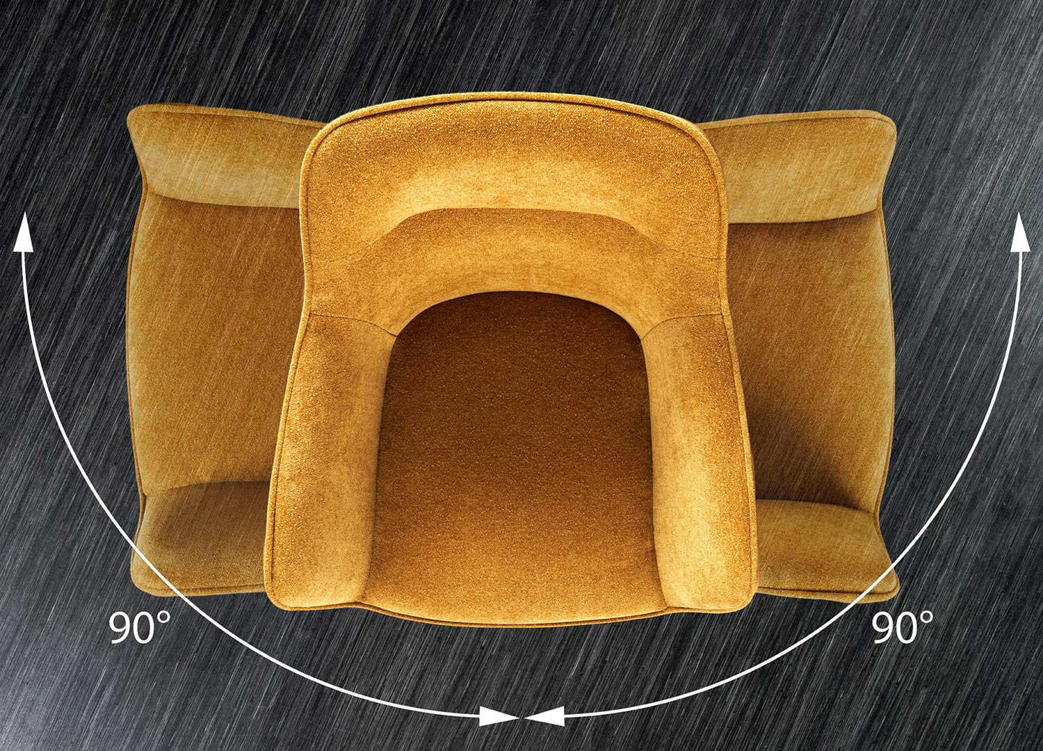 Chaises rotatives tissu et velours jaune moutarde