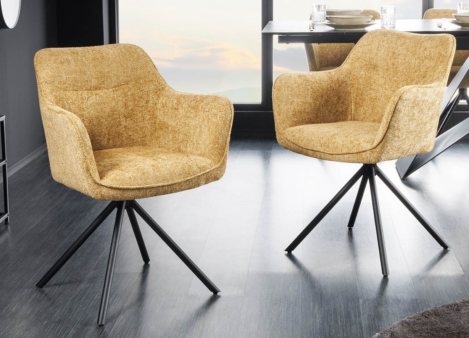 Chaises rotatives tissu jaune