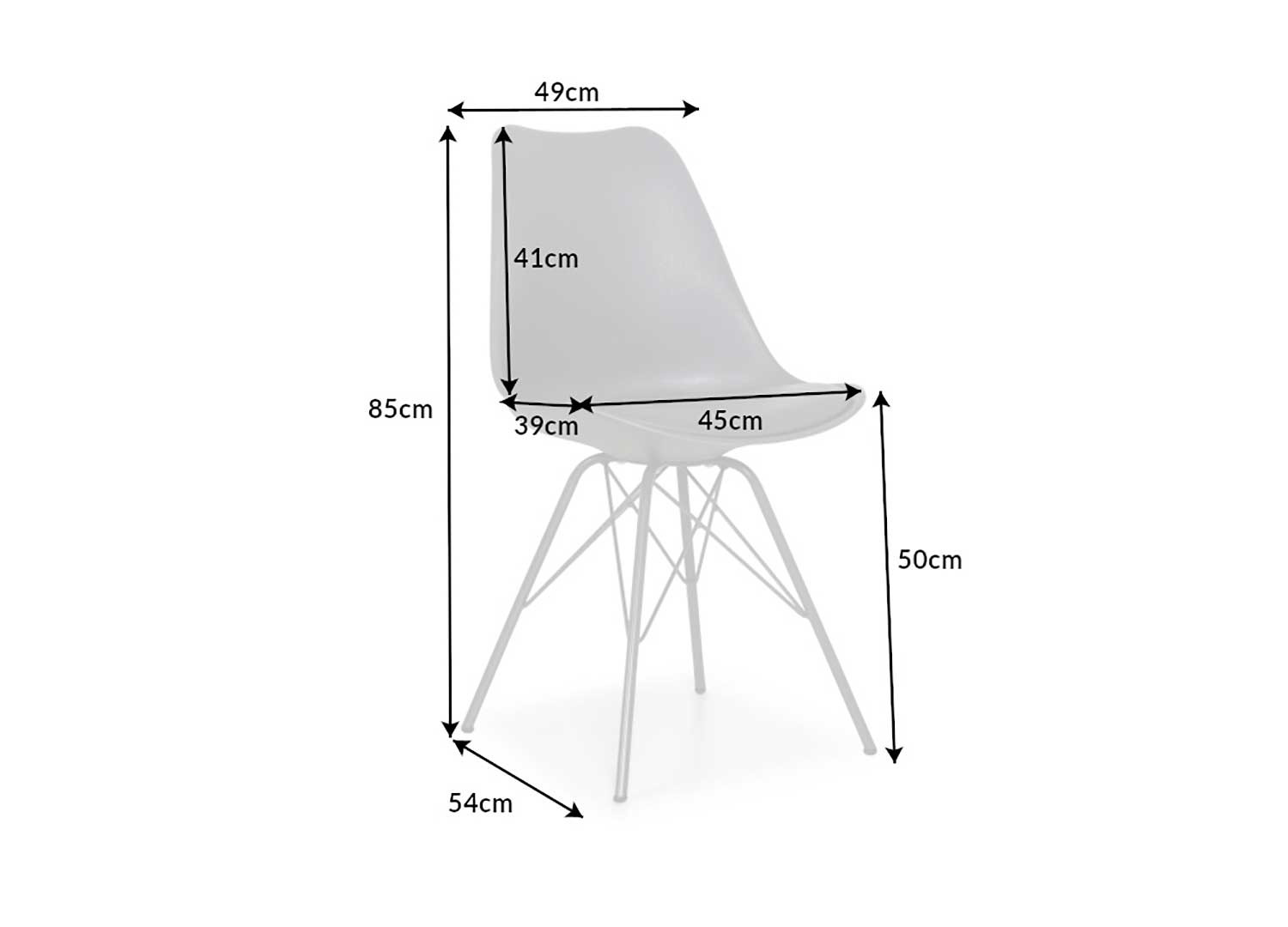 Chaises scandinave grise coque en pvc et pieds en métal