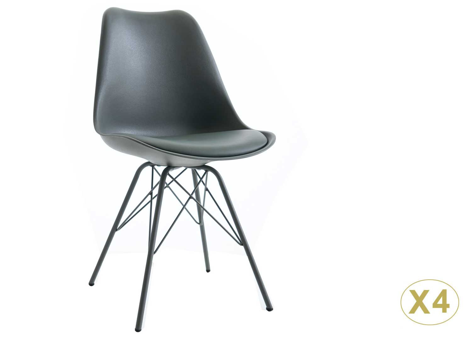 Chaises scandinave grise coque en pvc et pieds en métal