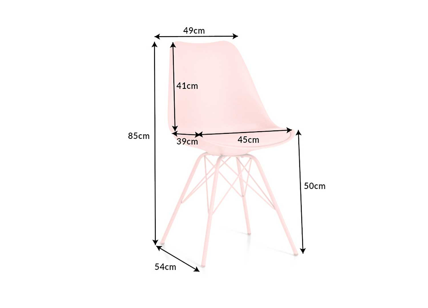 Chaises scandinave rose coque en pvc et pieds métal rose