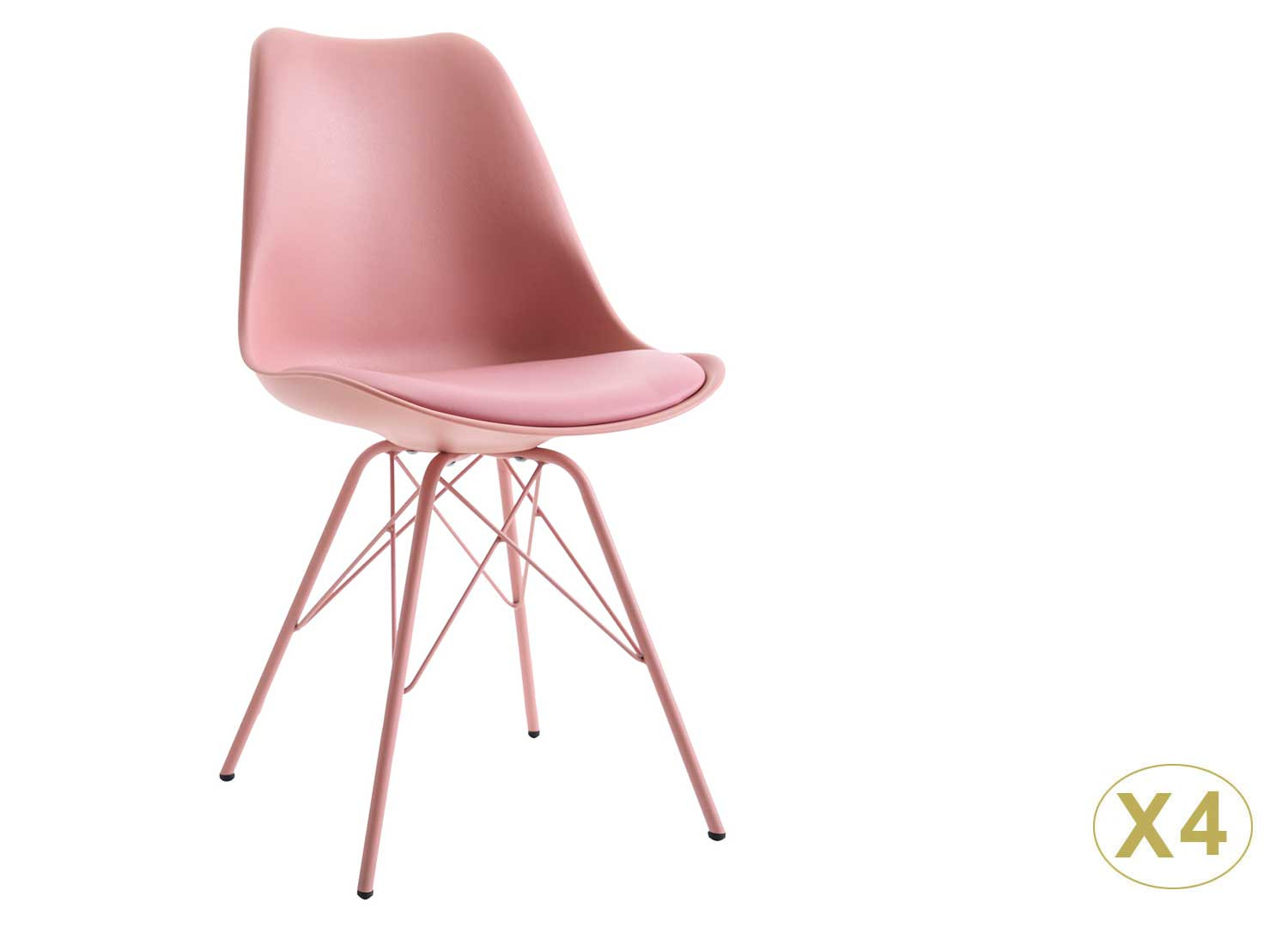 Chaises scandinave rose coque en pvc et pieds métal rose