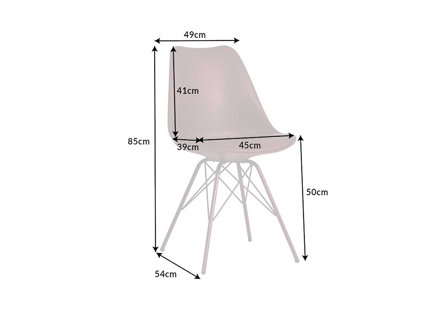 Chaises scandinave rouge bordeaux coque en pvc et pieds métal rose