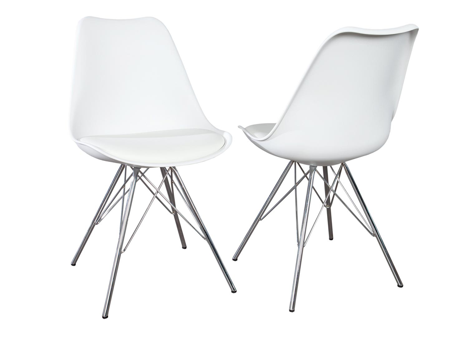 Chaises style rétro coque blanche et pieds chromés