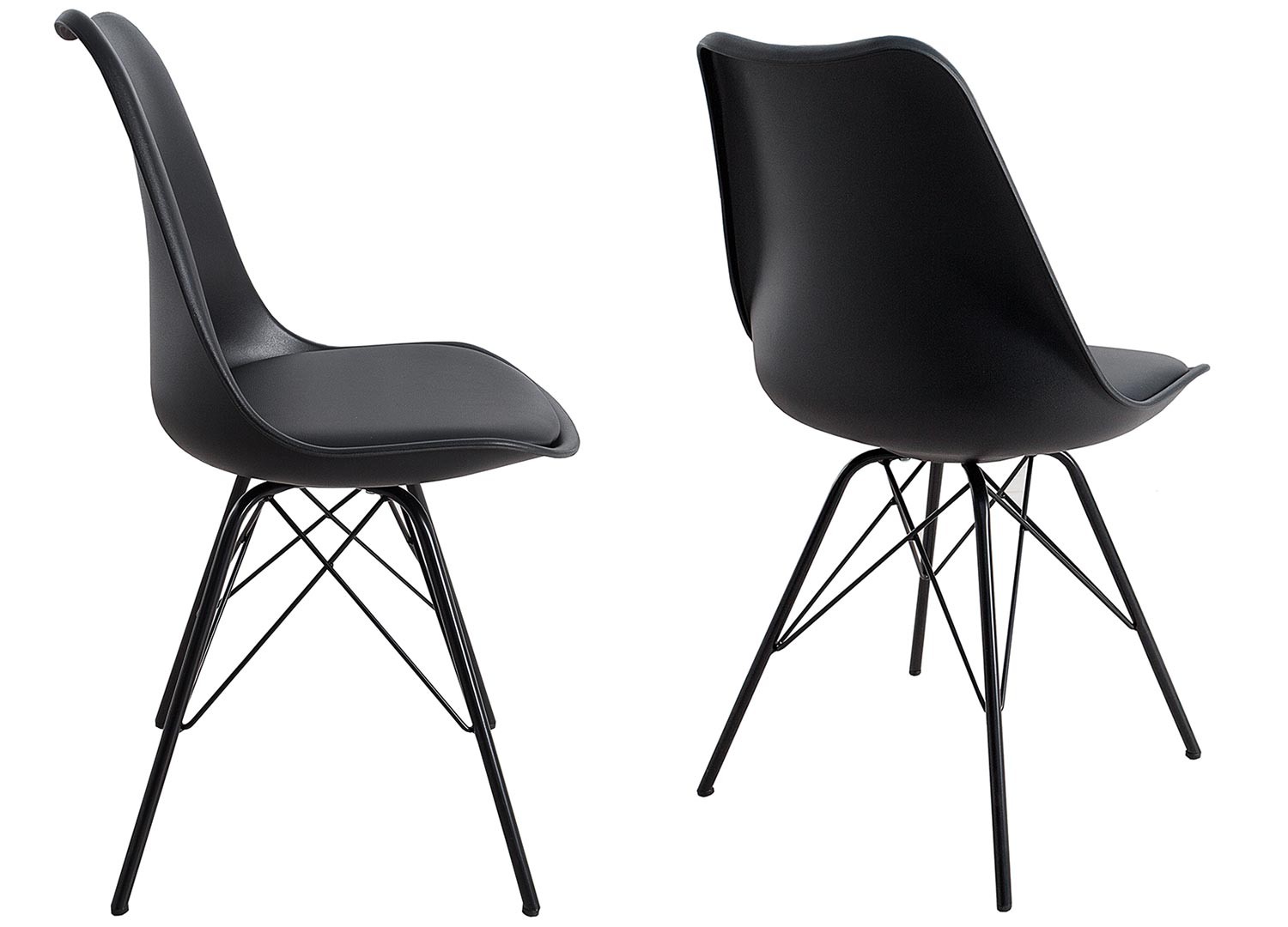 Chaises style rétro coque noire et pieds métal noir
