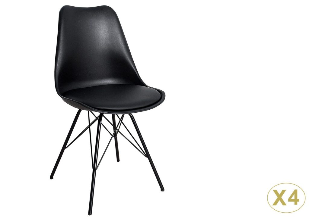 Chaises style rétro coque noire et pieds métal noir
