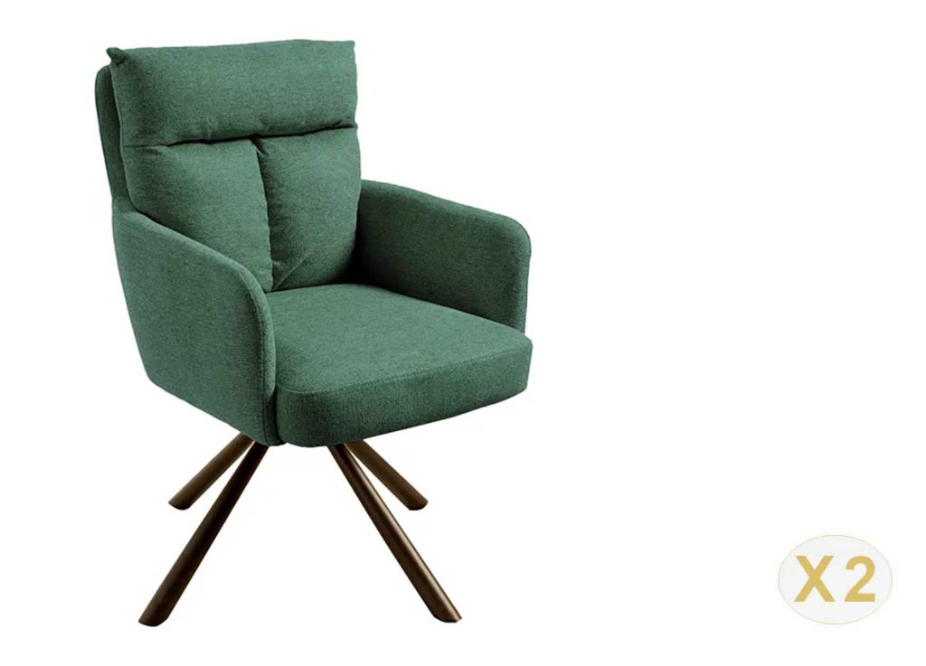 Chaises tournantes en tissu vert