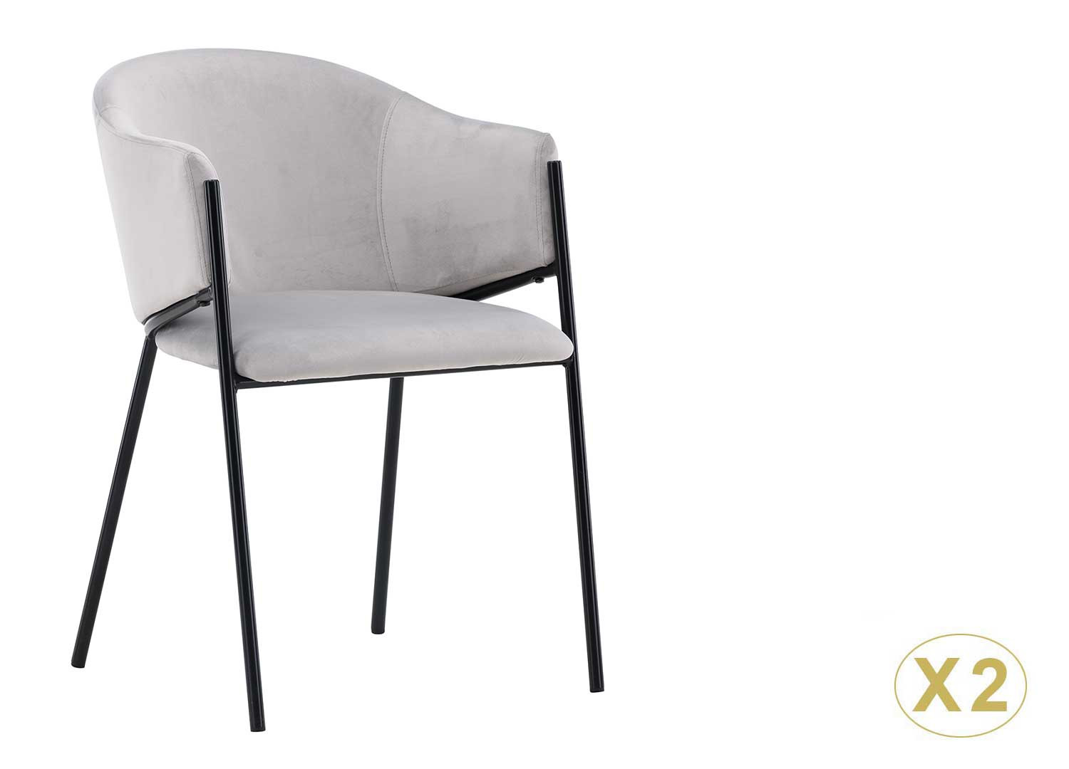 Chaises velours gris et métal noir