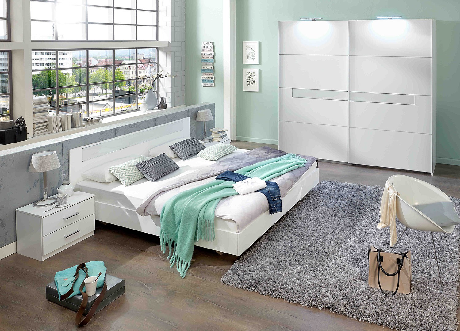 Chambre adulte complète design blanche