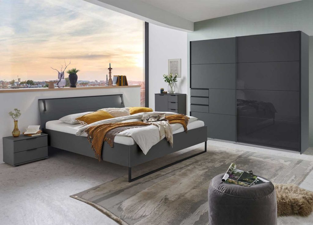 Chambre adulte complète graphite et verre noir Tilburg