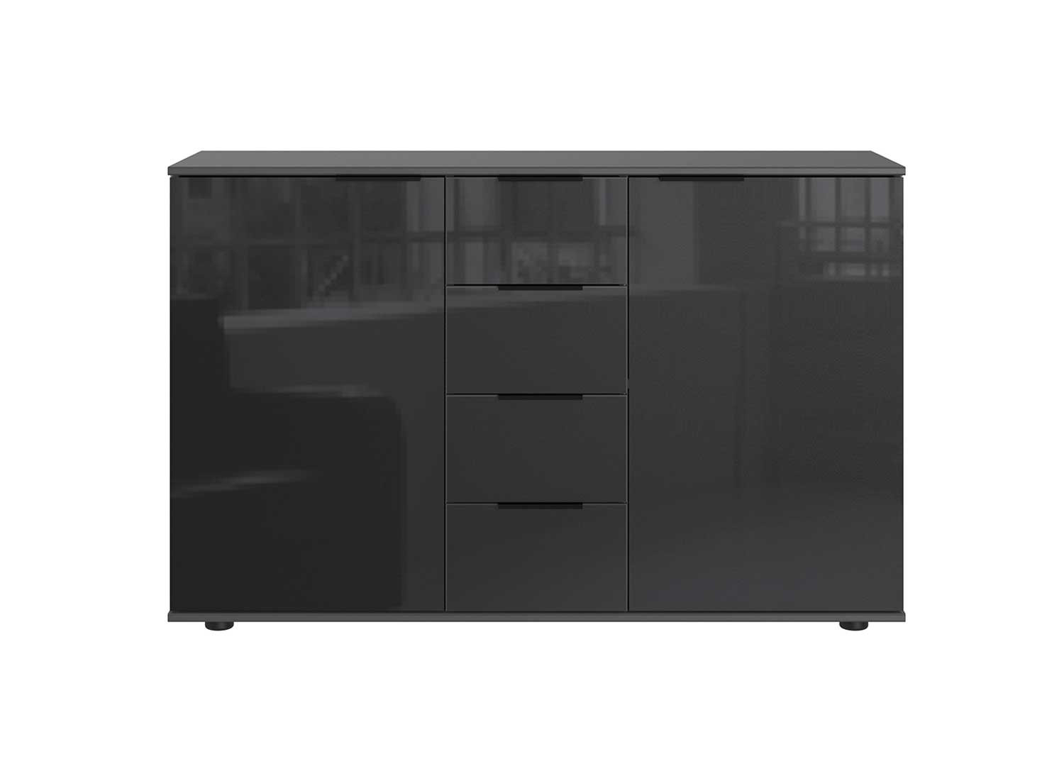 Chambre complète adulte gris graphite et verre noir