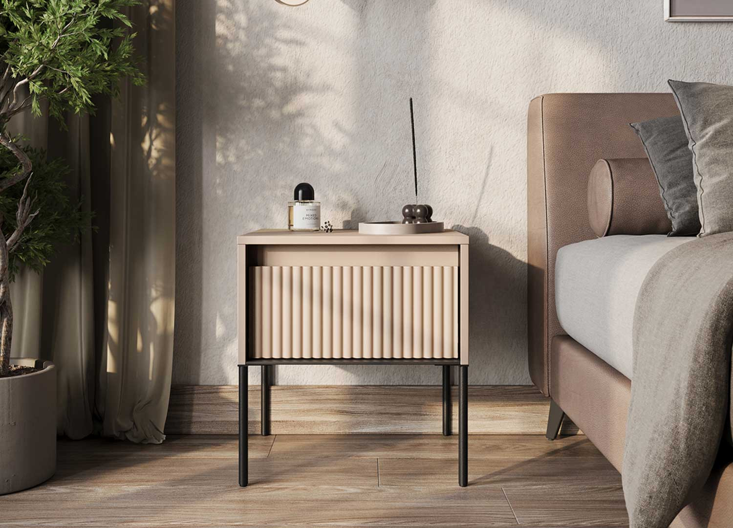 Chevet moderne 1 tiroir beige et noir