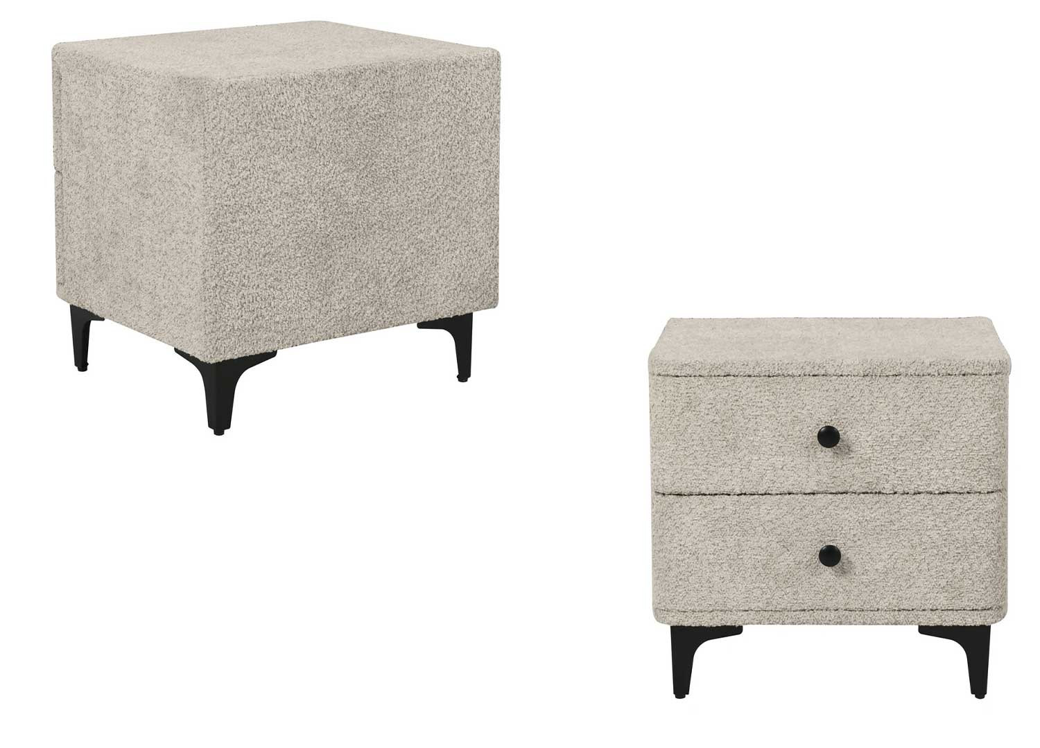 Chevet tissu bouclé grège 2 tiroirs Natalia