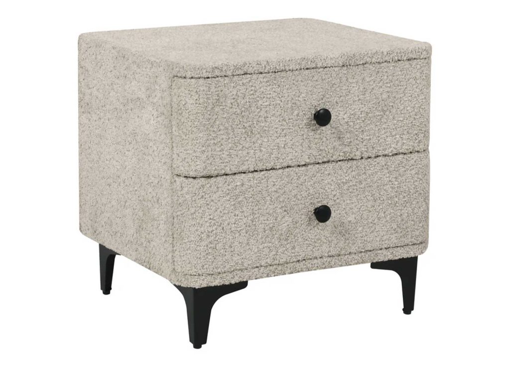 Chevet tissu bouclé grège 2 tiroirs Natalia