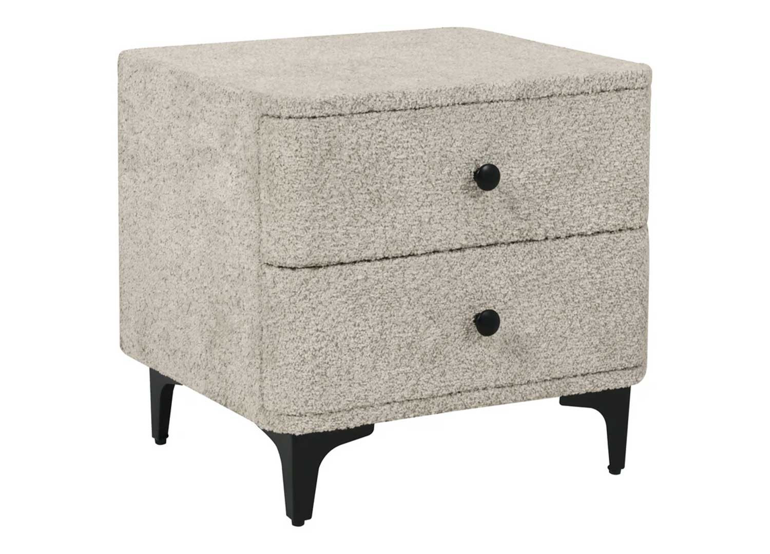 Chevet tissu bouclé grège 2 tiroirs Natalia