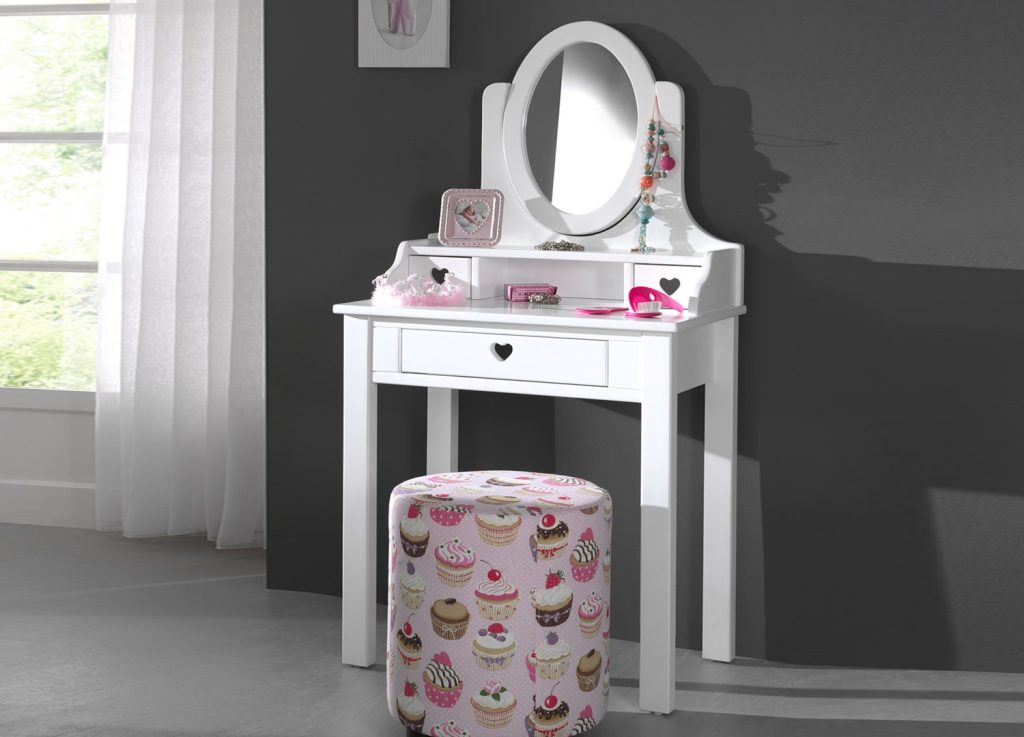 Coiffeuse fille avec miroir laqué blanc