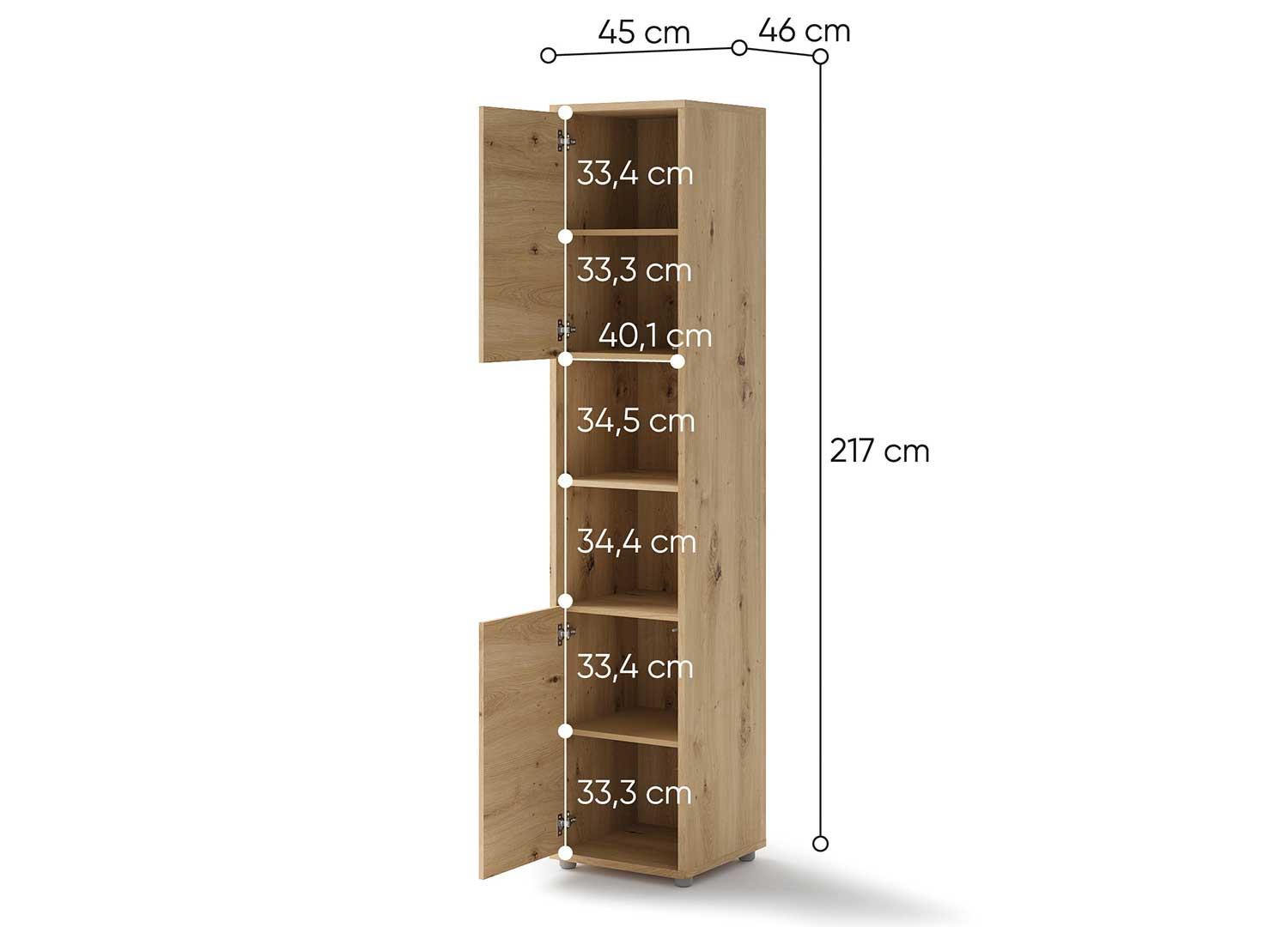 Colonne chêne artisan 2 portes et 2 niches pour lit vertical 140x200 cm Bed Concept